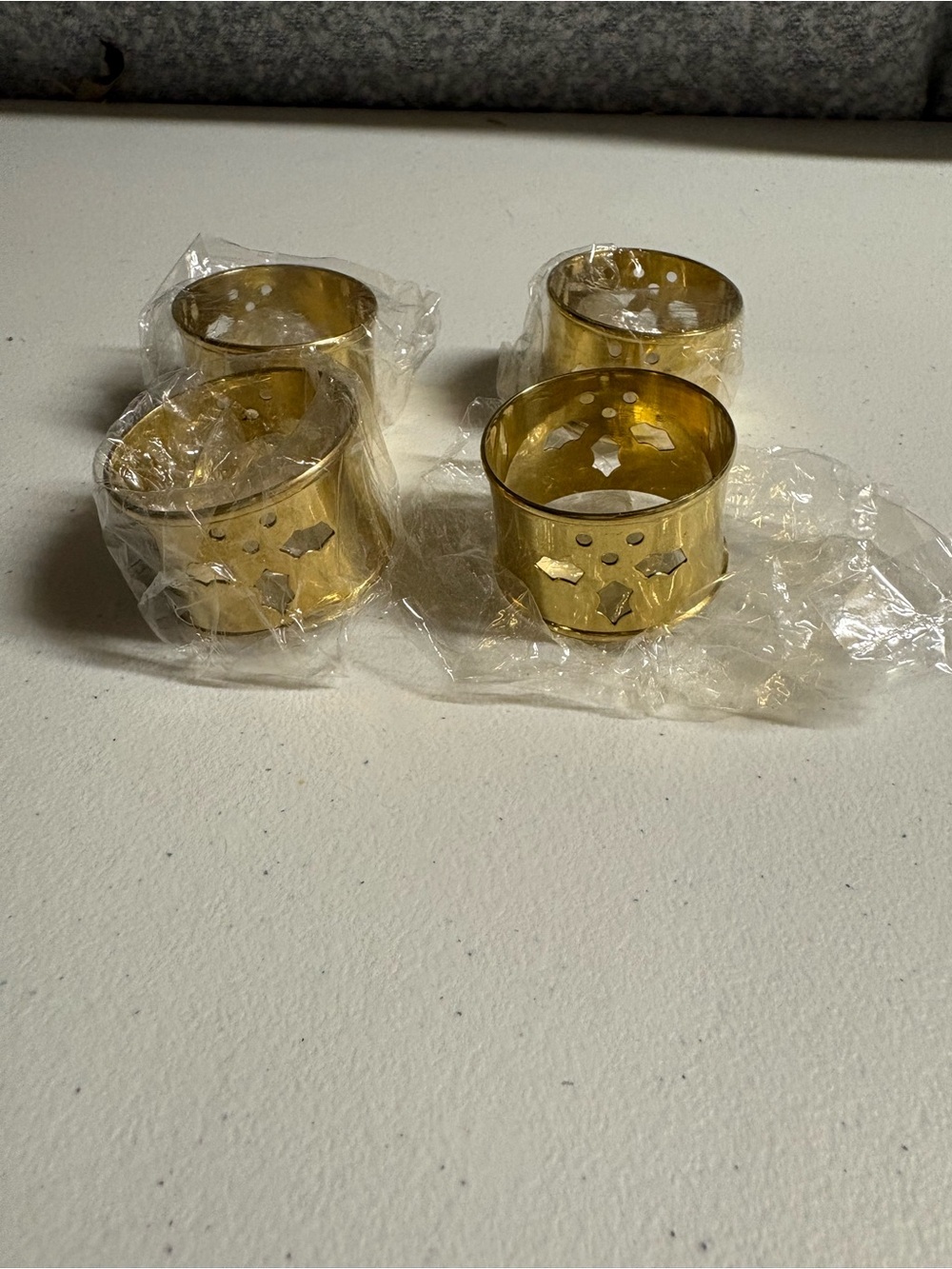 Gold Metal Napkin Rings with Star Cutouts - Set of 4